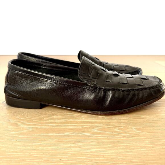 Pratesi Vintage Woven Leather Loafers BlackShoes Made In Italy Mens 9.5 Or EU 42
